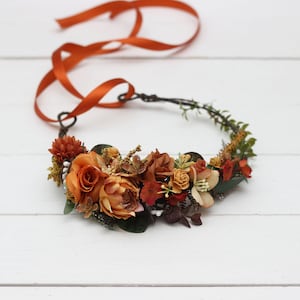 Orange rust flower crown Floral headpiece Flower girl crown Fall wedding flowers Wedding hair accessories