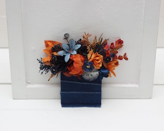 Pocket boutonniere Navy blue rust flowers Flower accessories Boutonniere Buttonhole Groom Groomsmen