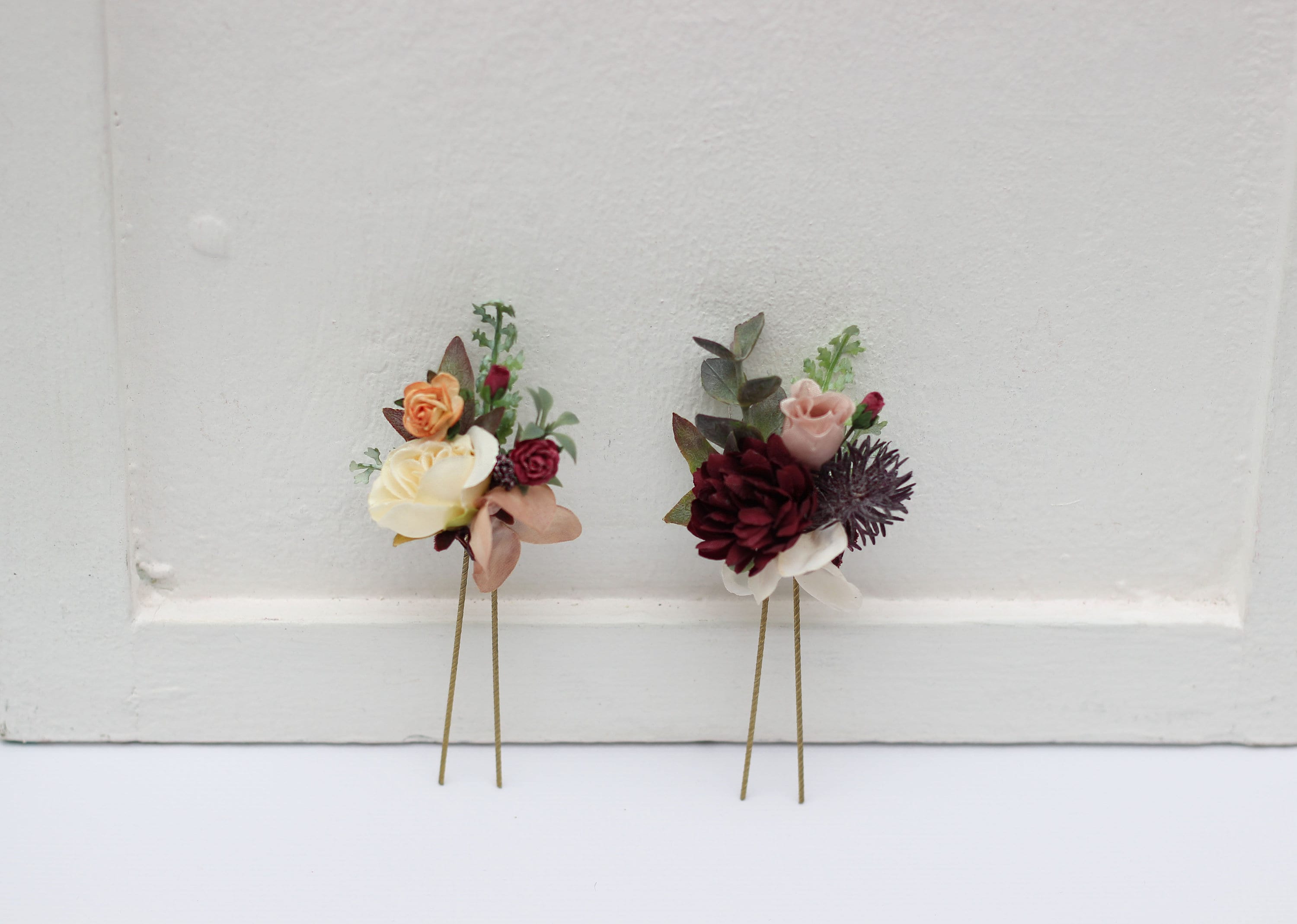 Floral Hair Pins Set - Burgundy, Dusty Rose, Pink, White Cottage Garden main image 4