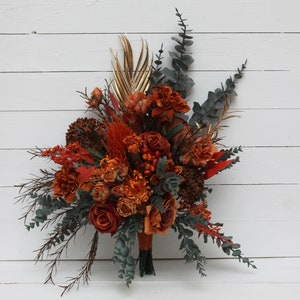 Banksia boho bouquet Rust Terracotta Burnt orange flowers Bridal bouquet Faux bouquet Fall wedding  Silk flowers -size 14 inch