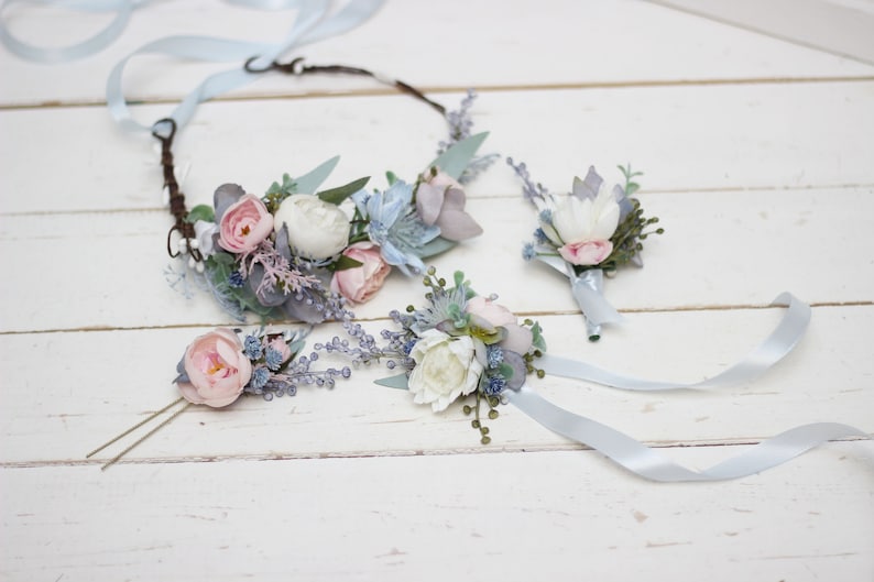 Dusty Blue Flower Accessories Pale Blue Wedding Flower Girl Etsy