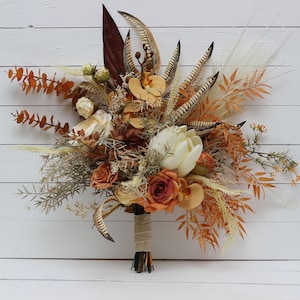 Boho protea bouquet Rust desert wedding  Bridal bouquet Faux bouquet Fall wedding  Faux blooms Boho flowers - width 15 inch