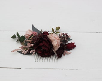 Purple burgundy beige black flowers Floral comb Floral headpiece Bridal flower clip Fall wedding flowers Hair comb wedding hair accessories