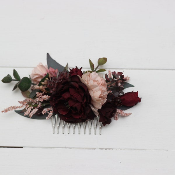 Purple burgundy beige black flowers Floral comb Floral headpiece Bridal flower clip Fall wedding flowers Hair comb wedding hair accessories