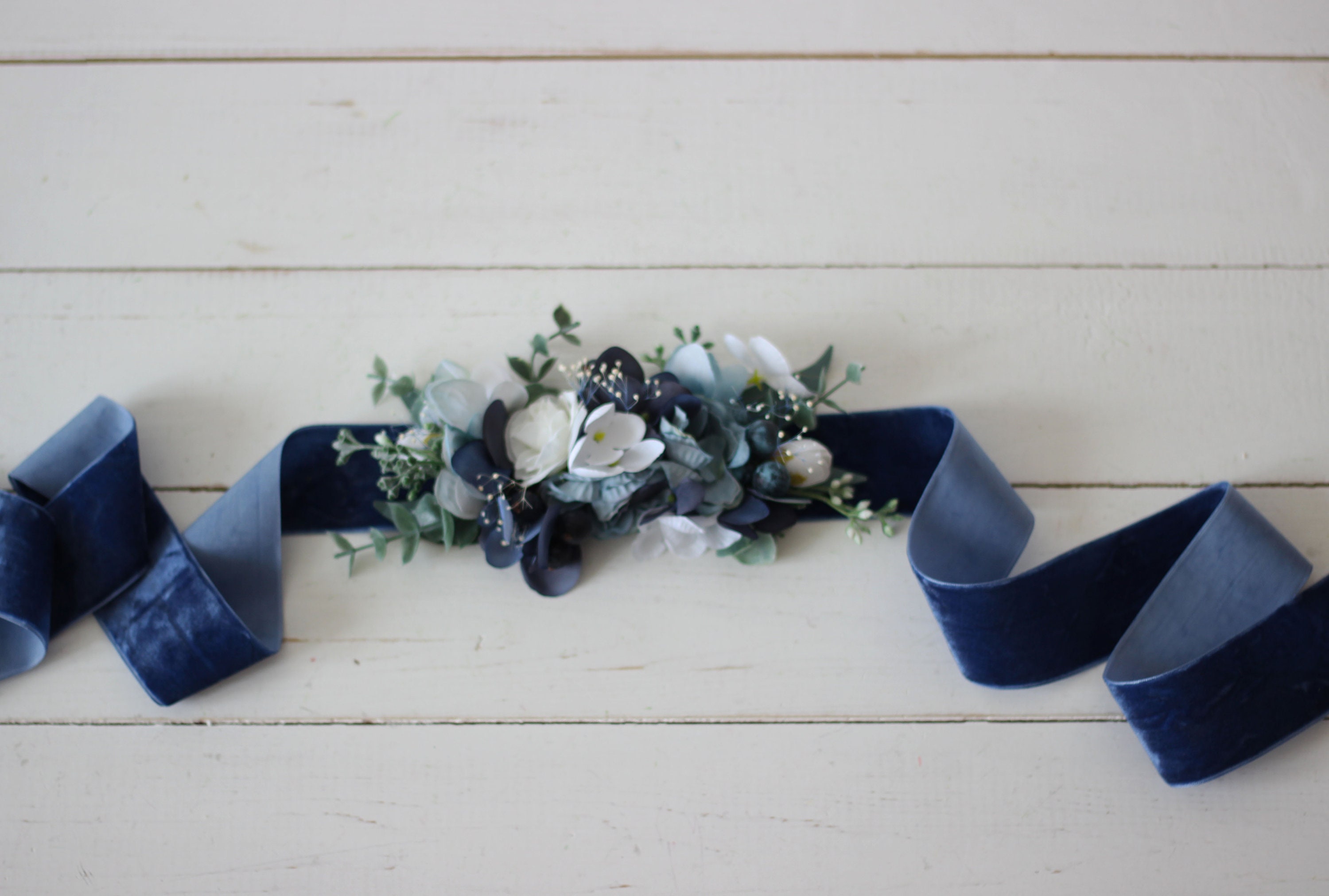 dusty blue flower girl sash