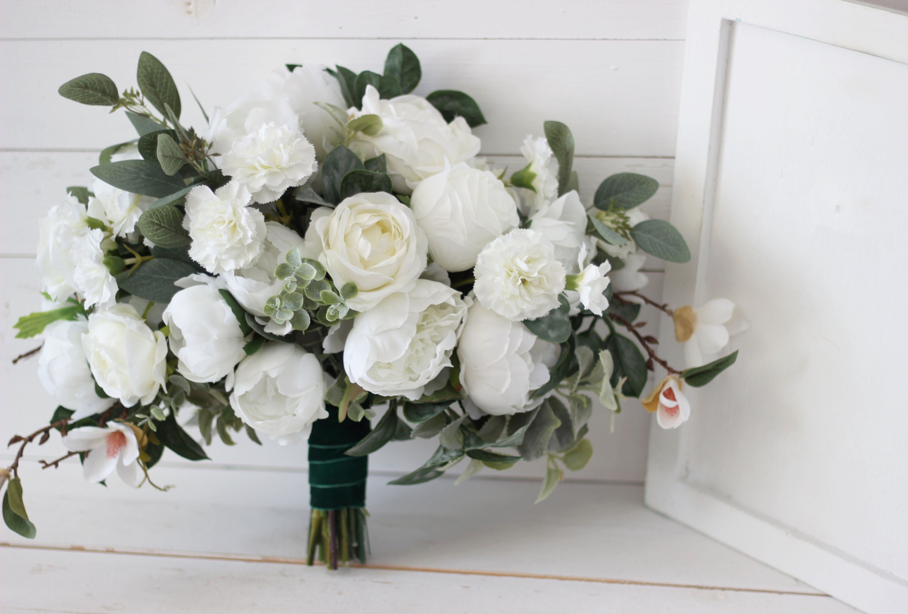 Bouquet de mariée Faux bouquet Pivoine blanche rose eucalyptus - Etsy France