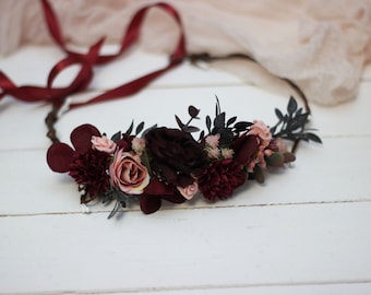 3-5 days to USA Burgundy blush pink flower crown/ Mommy and me/Maroon headpiece/Baby crown/Bridal hairpiece/Burgundy/Flower girl/Bridesmaid