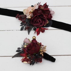 Halloween wedding Burgundy black gold beige flower comb Fall wedding Floral comb Burgundy comb 0018 image 5