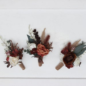 Beige terracotta white  flowers Wedding accessories Men&#39;s boutonniere Groom Groomsmen buttonhole  Fall wedding Corsage