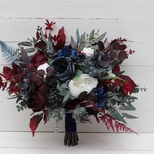 Burgundy white navy blue bouquet Bridal bouquet Faux bouquet  Wedding flowers Faux blooms Boho wedding
