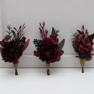 Deep burgundy accessories Boutonniere Wrist corsage  Groom Wedding accessories Burgundy wedding