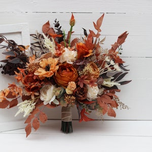 Boho bouquet Orange ivory rust terracotta bridal bouquet Fall wedding  Faux blooms Boho wedding bouquet