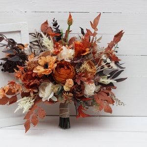 Boho bouquet Orange ivory rust terracotta bridal bouquet Fall wedding  Silk flowers Boho wedding bouquet