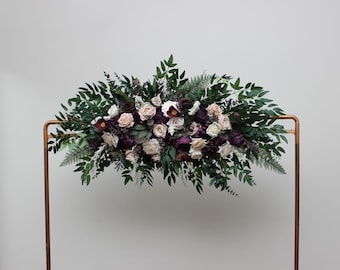 Purple, Beige, Blush Pink & Ivory Wedding Arbor Flowers: Dark Floral Arch Arrangement