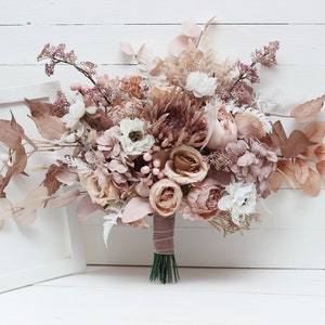 Blush pink beige white Bridal bouquet Faux bouquet  Wedding flowers  Boho wedding bouquet Outdoor  - Width 16 inch