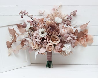 Blush pink beige white Bridal bouquet Faux bouquet  Wedding flowers  Boho wedding bouquet Outdoor  - Width 16 inch