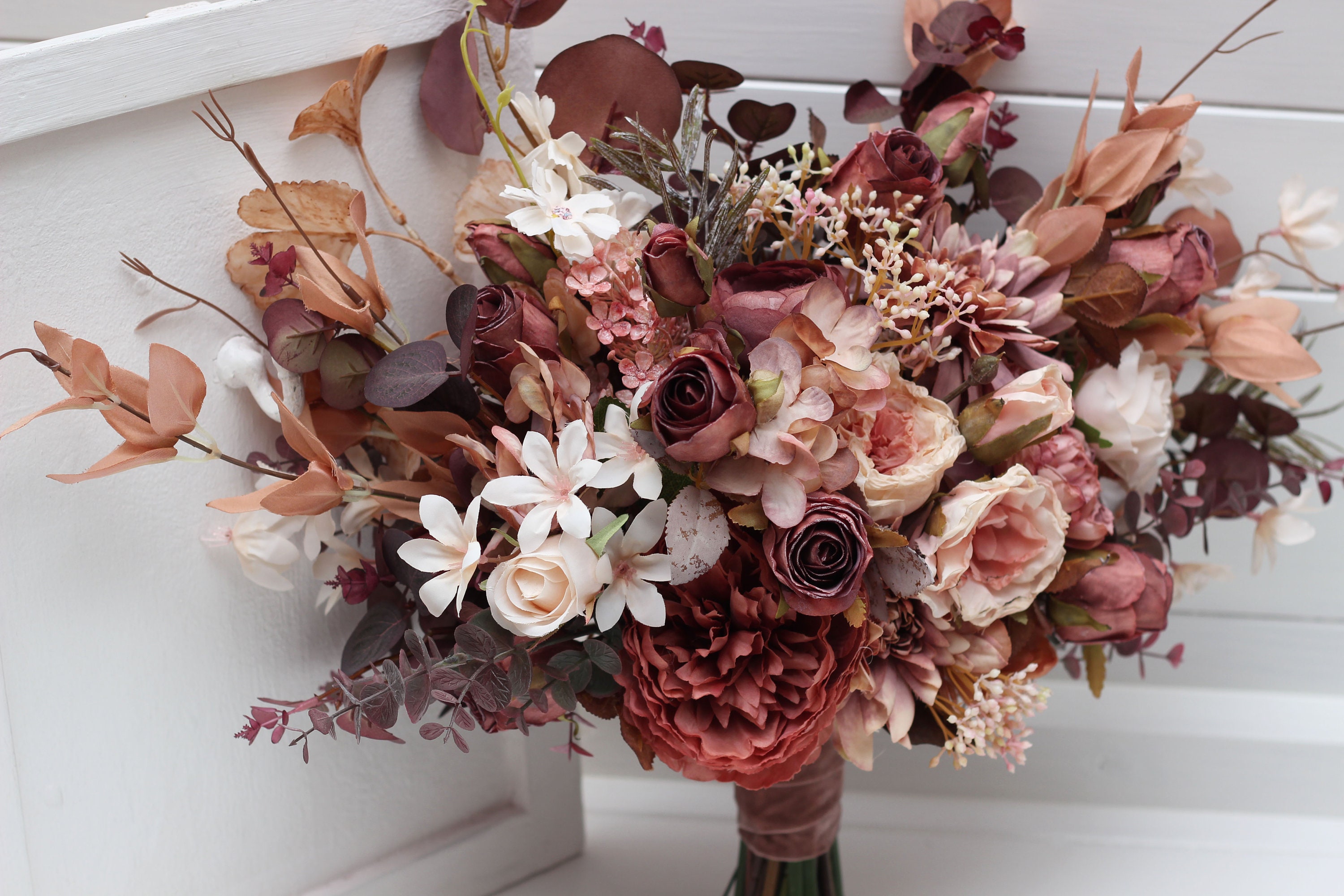 Beige Terracotta Blush Pink Dusty Rose Bouquet Bridal Bouquet Faux