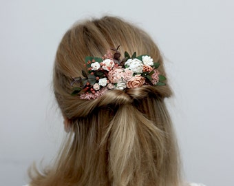 Fall wedding Orange peach floral comb Floral headpiece Bridal flower clip Fall weddinf flowers Hair comb wedding hair accessories