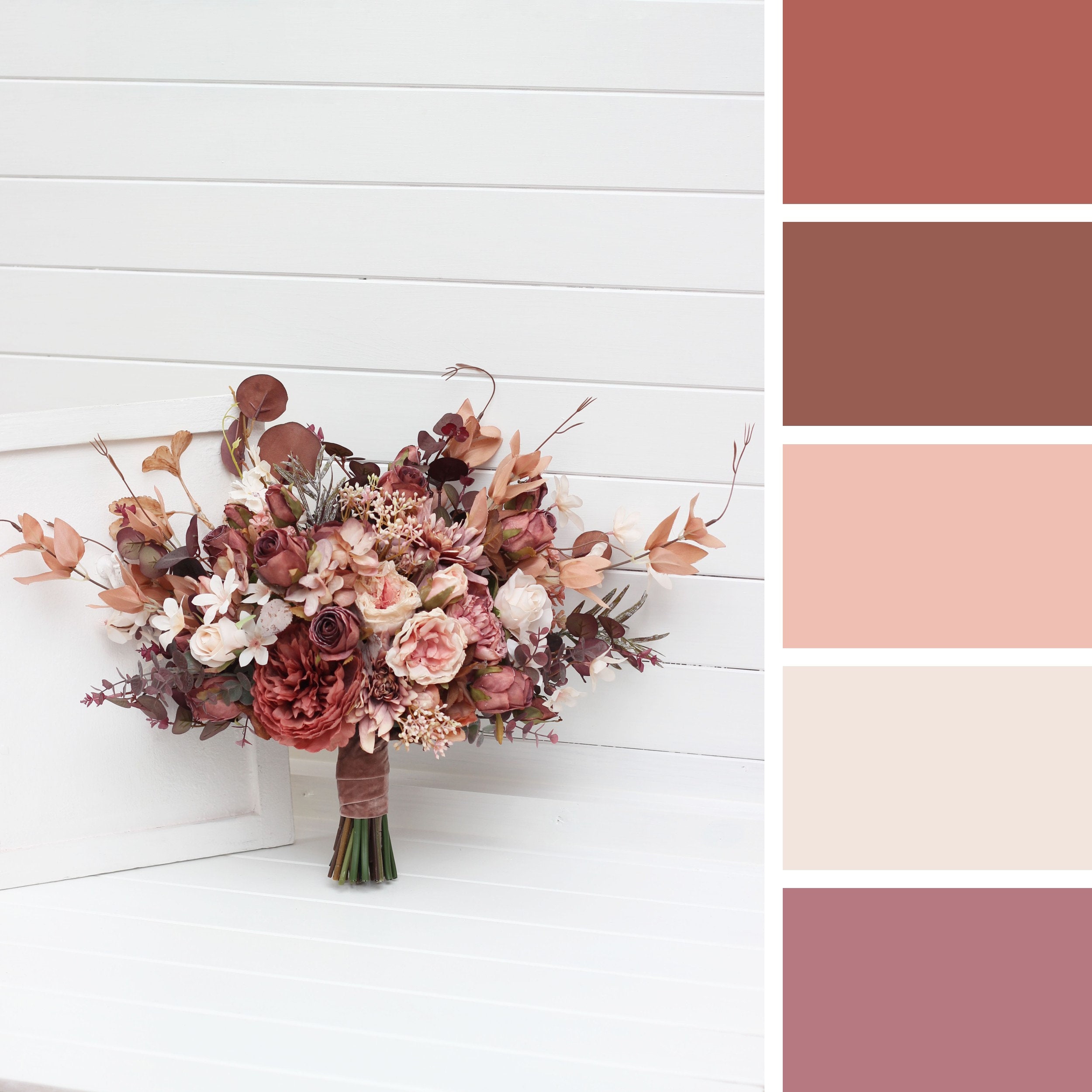 Beige terracotta blush pink dusty rose bouquet Bridal bouquet Faux bouquet Bridesmaid bouquet Faux blooms Boho wedding Wedding bouquet