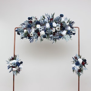 Set of 3 Dusty blue navy blue white burgundy flower arch arrangement Archway flowers Pergola flowers Wedding arch arrangement Arch flowers
