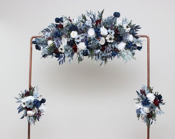 Set of 3 Dusty blue navy blue white burgundy flower arch arrangement Archway flowers Pergola flowers Wedding arch arrangement Arch flowers