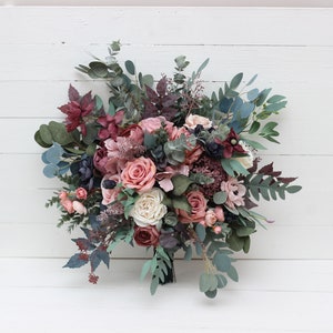 Navy blue dusty rose mauve bridal bouquet Faux bouquet Wedding flowers Faux blooms Boho wedding Outdoor