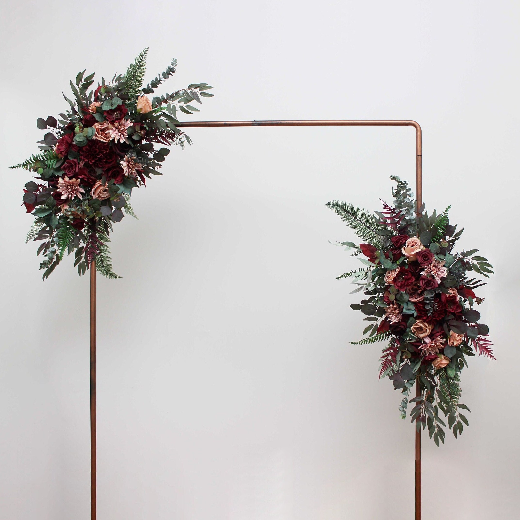 Burgundy dusty rose arch arrangement Arch flowers Fall wedding Archway flowers Pergola flowers Wedding arch Fall wedding