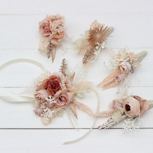 Beige ivory blush pink flowers Boho wedding Flower accessories Boutonniere Buttonhole Groom Groomsmen Corsage