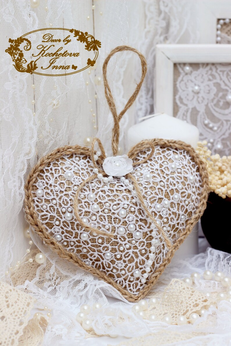 Burlap Lace Heart Ornaments Home Decor Ornaments Rustic Home Etsy