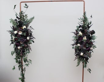 Deep purple black ivory green arch arrangement Flower arch Wedding flowers  Faux flowers wedding arrangement Arbor flowers