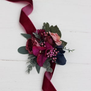 Jewel-tone wedding Emerald green purple magenta teal flowers Bridal bouquet Faux bouquet Boho wedding Wedding flowers Corsage