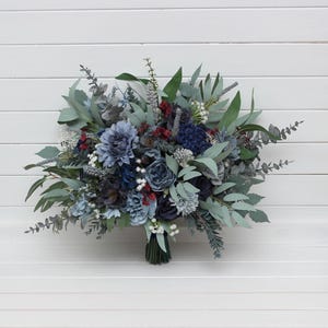 Dusty blue navy blue burgundy sage green bridal bouquet Bridesmaid flowers Wedding bouquet Faux flowers bouquets