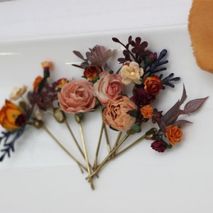 Set of 8 bobby pins Rust orange Fall wedding Hair accessories Bridal flowers Flower hair pins Floral hair pins  Hairpiece Bridesmaid