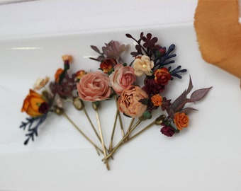 Set of 8 bobby pins Rust orange Fall wedding Hair accessories Bridal flowers Flower hair pins Floral hair pins  Hairpiece Bridesmaid