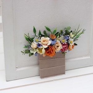 Orange peach blue flowers Wildflowers pocket boutonniere  Flower accessories Colorful boutonniere  Square boutonniere