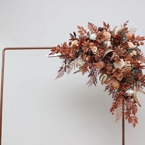 Cinnamon terracotta ivory flowers Arch arrangement Boho wedding  Wedding arch flowers  Faux flowers wedding arrangement