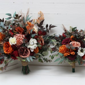 Burgundy rust ivory cinnamon  flowers Bridal bouquet Faux bouquet Fall wedding  Boho wedding Faux blooms  Anemone bouquet