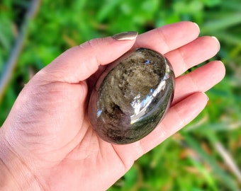 Gold Sheen Obsidian Palm Stone or Worry Stone, Healing Crystal and Stones for Empath Protection or Witchcraft Supply