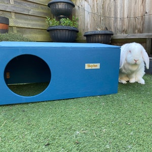 Hop Inn Large Rabbit Hideaway House Hide Shelter Assembled for Cats too Designed to Last All Weather Pet Friendly Paints and Stains Marina Blue