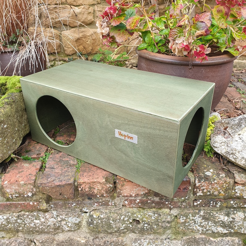 Hop Inn Large Rabbit Hideaway House Hide Shelter Assembled for Cats too Designed to Last All Weather Pet Friendly Paints and Stains Mosss Green