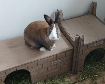 Hop Inn Wooden Rabbit Castle and Hideaway | Large Indoor Outdoor Bunny Shelter READYMADE