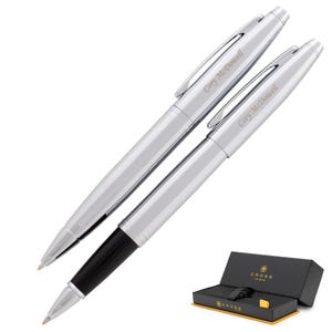 Dayspring Pens - Engraved / Personalized Cross Calais Chrome Ballpoint and Rollerball Gift Set - Custom Men Gift Pen Set. Free USA Shipping