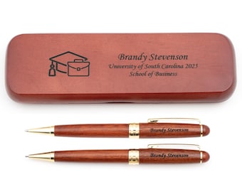 Dayspring Pens - Personalized Rosewood Graduation Ballpoint Pen and Pencil Set with Case - Business/Finance.