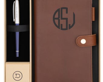 Dayspring Pens Noteworthy Leather Journal and Pen Set - Natural Brown. Free USA Shipping.