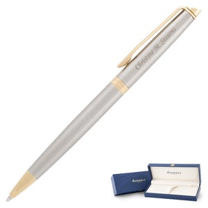 Dayspring Pens - Engraved/Personalized Waterman Hemisphere Stainless Gold Trim Ballpoint Pen. Custom Engraved Fast. Free Shipping in the USA