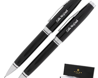 Dayspring Pens - Engraved / Personalized Cross Coventry Ballpoint Pen and Pencil Set Black Lacquer. Graduation Gift Pen. Free USA Shipping