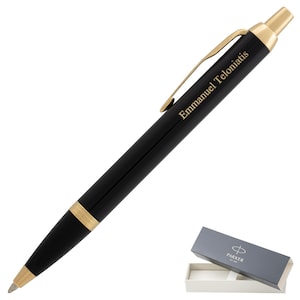 Dayspring Pens - Engraved/Personalized Parker IM Black Gold Retractable Ballpoint Pen. Custom Engraved Fast. Free Shipping in the USA.
