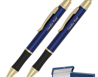Engraved Monroe Blue Pen and Pencil Set, 18k Gold Accents. Personalized Graduation Gift. Fast Engraving.