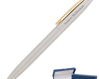Dayspring Pens - Engraved / Personalized Windsor Ballpoint Stainless Steel with Gold Trim. Free Shipping in the USA. Fast Engraving.