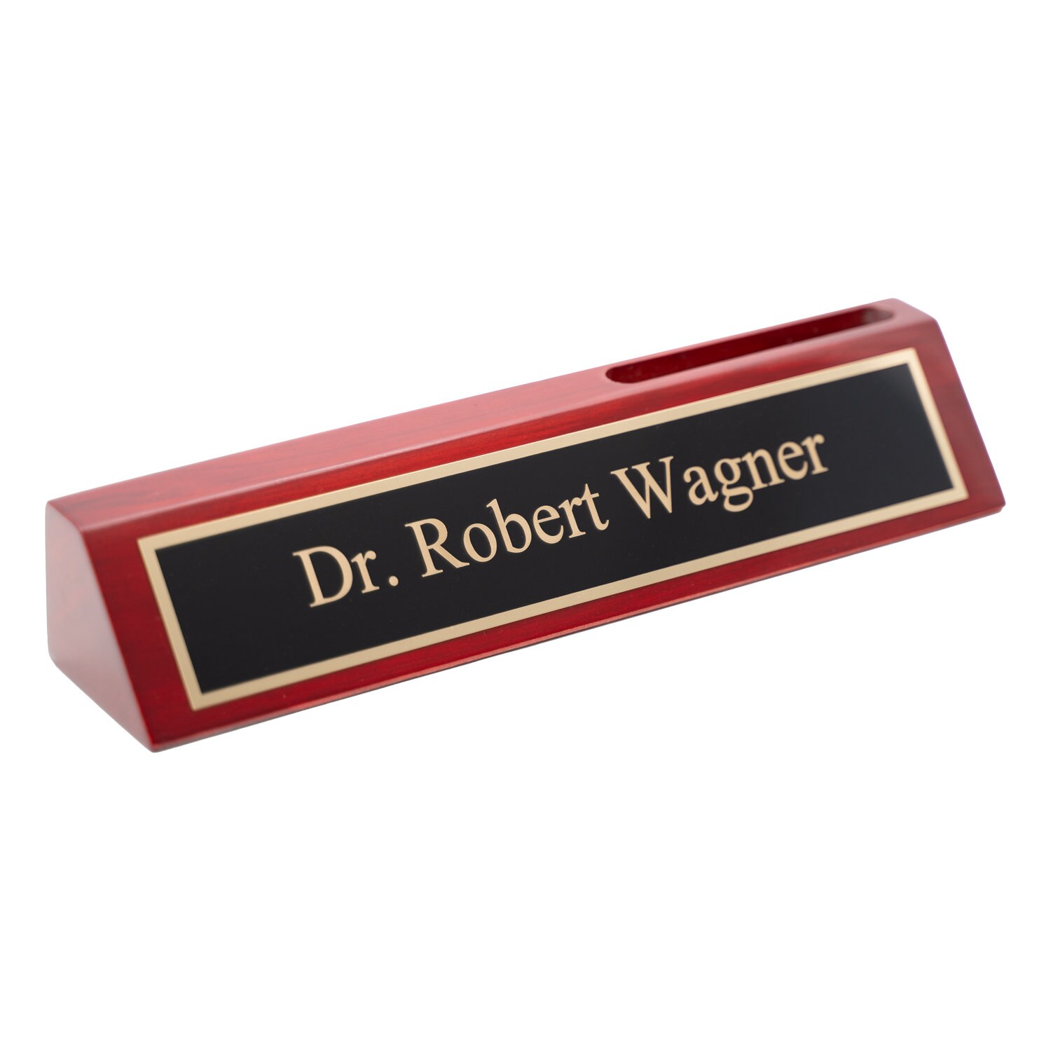 Engraved Rosewood Desk Name Plate with Business Card Holder